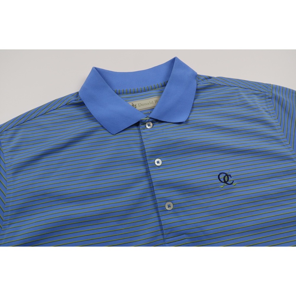 Donald Ross Mens Large‎ Blue Striped Golf Performance Short Sleeve Polo Shirt
